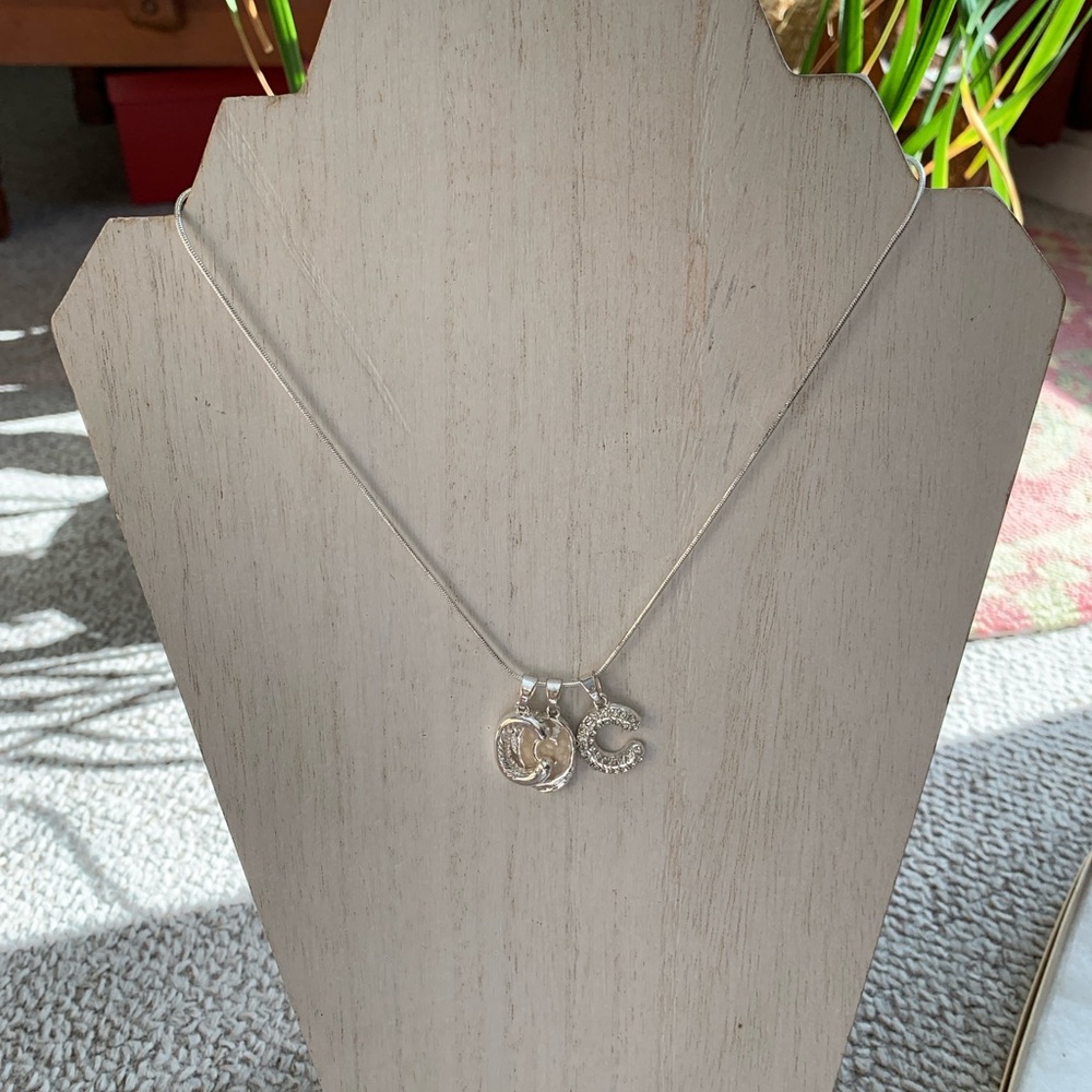 Triple Letter C Initial Charm Necklace Silver Tone - Picture 6 of 7